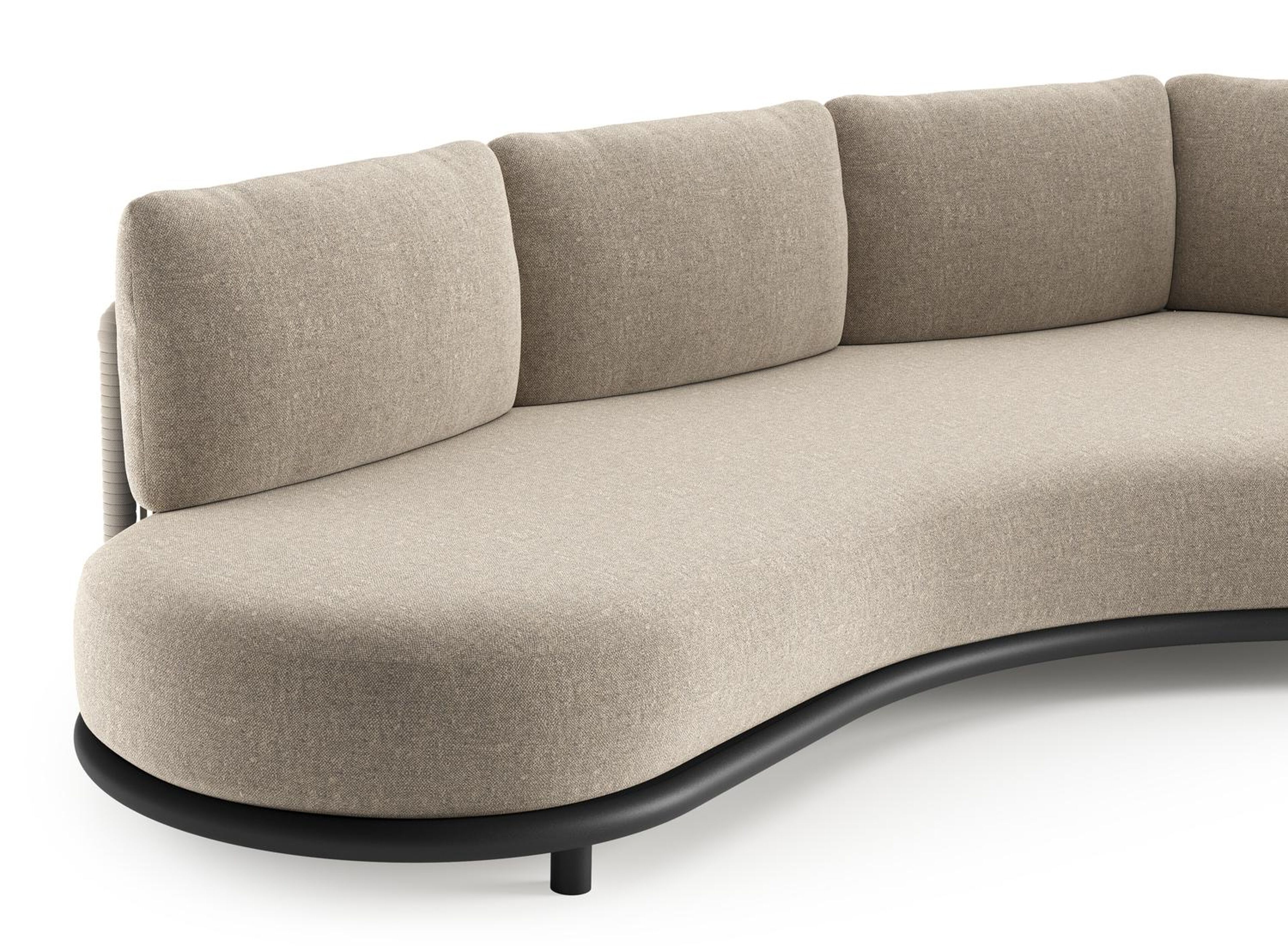 Lomano loungebank in zwart aluminium en beige verticaal geweven luxe vlakke rope met chartres pewter all weather sunbrella® luxe kussen