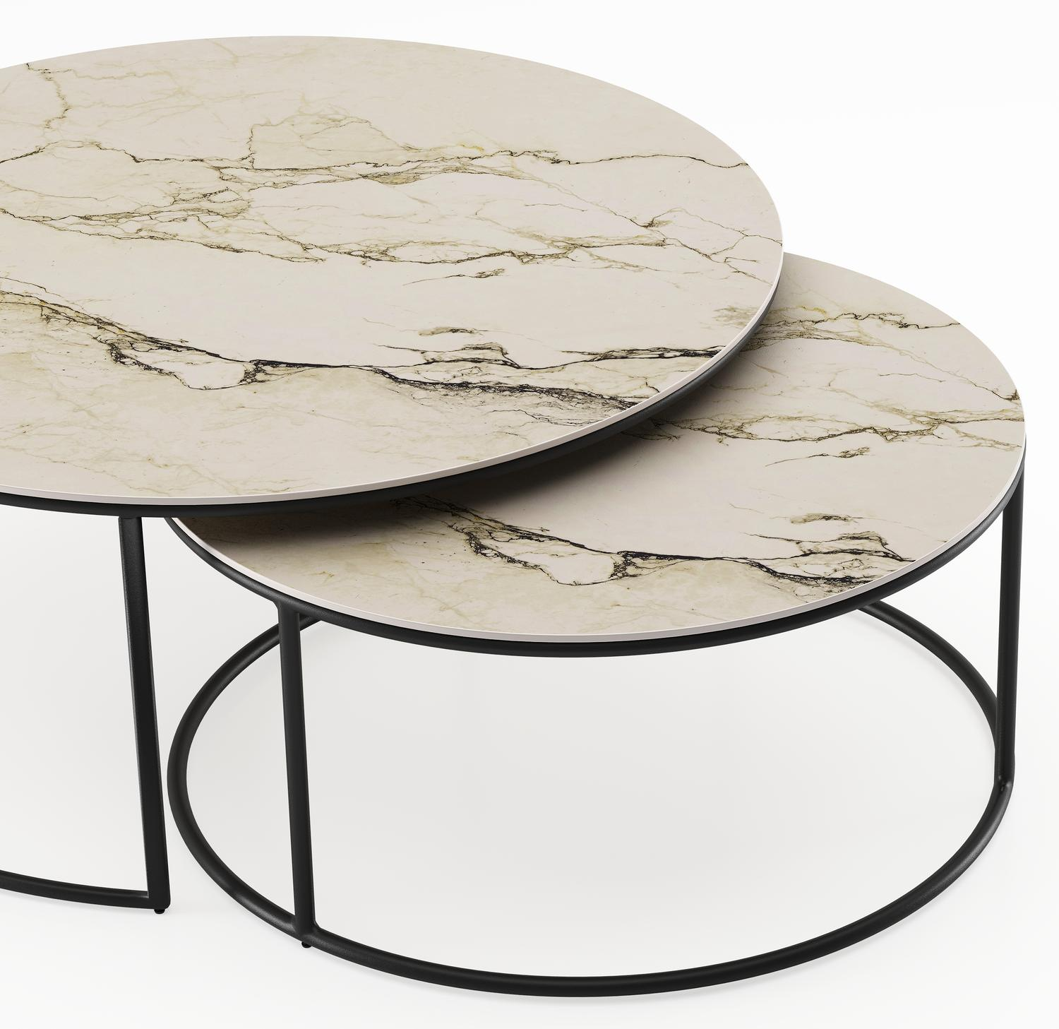 Fano loungetafels in zwart aluminium en colorado dunes volkeramiek - Dia. 85/65 x H 35/30 cm