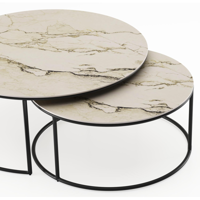 Fano loungetafels in zwart aluminium en colorado dunes volkeramiek - Dia. 85/65 x H 35/30 cm