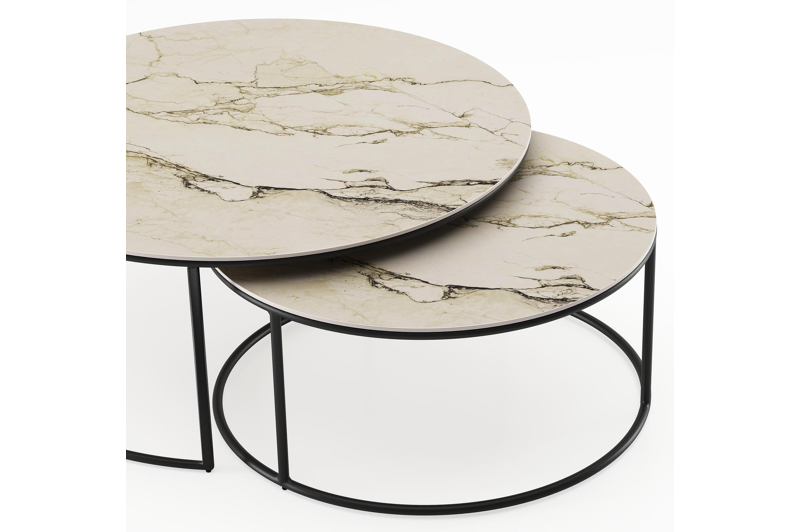 Fano loungetafels in zwart aluminium en colorado dunes volkeramiek - Dia. 85/65 x H 35/30 cm