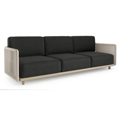 Organo loungebank 3-zit in beige aluminium en beige verticaal geweven luxe vlakke rope met chartres sooty all weather sunbrella® luxe kussen