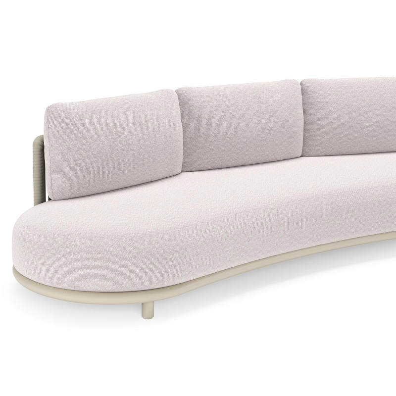 Lomano loungebank in beige aluminium en beige verticaal geweven luxe vlakke rope met Wander Gobi all weather sunbrellaÂ® luxe