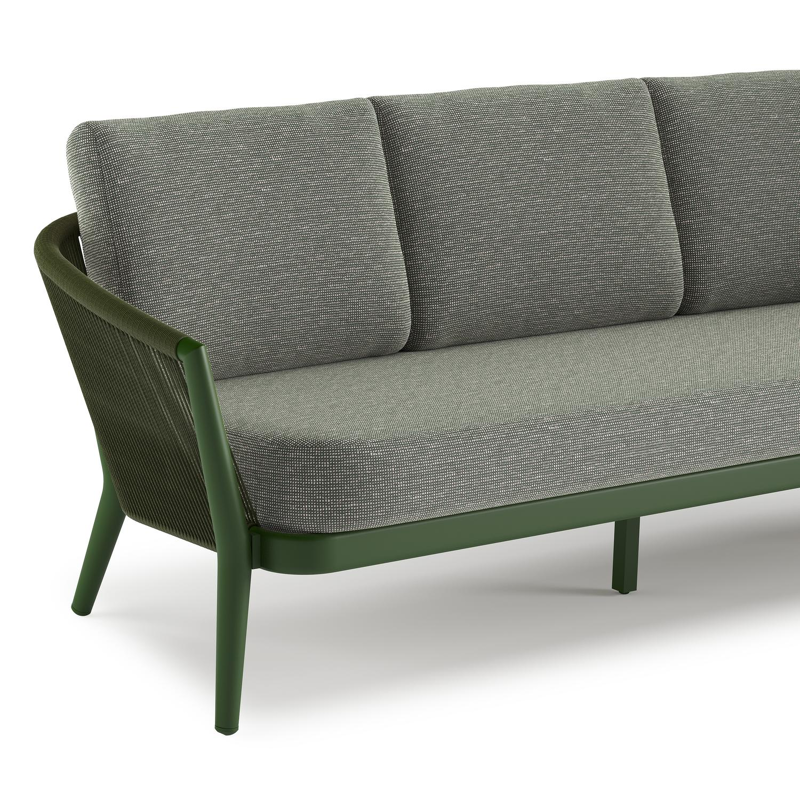 Orso loungeset in groen aluminium en groen verticaal geweven ronde rope met Slow Fern all weather sunbrella® luxe kussen