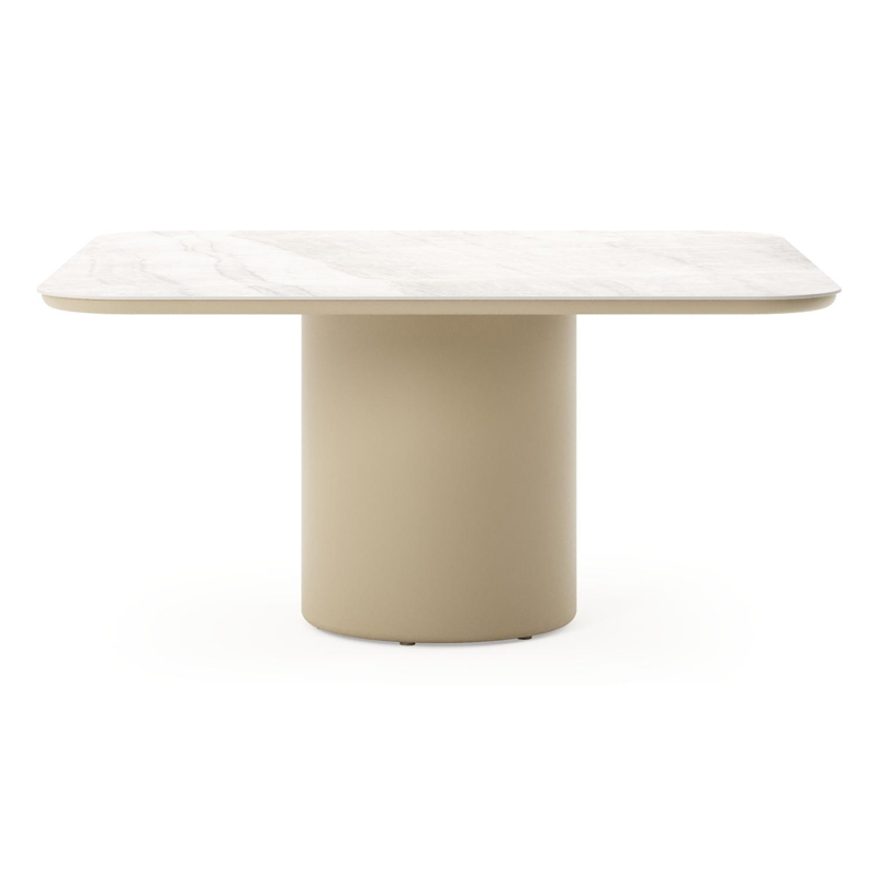 Table de jardin Amico carré arrondi en aluminium beige et céramique pleine Taj Mahal - Lg. 148 x Lrg. 148 x Haut. 73.5 cm