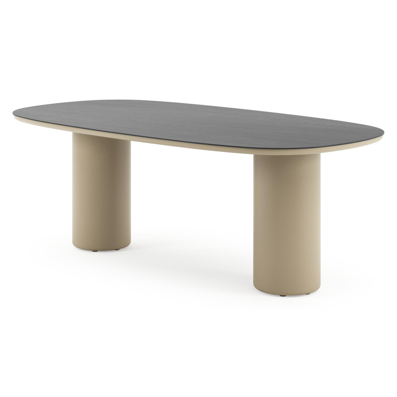 Amico tuintafel bombo in beige aluminium en volkeramiek Basalt Black - L 210 x B 110 x H 73.5 cm
