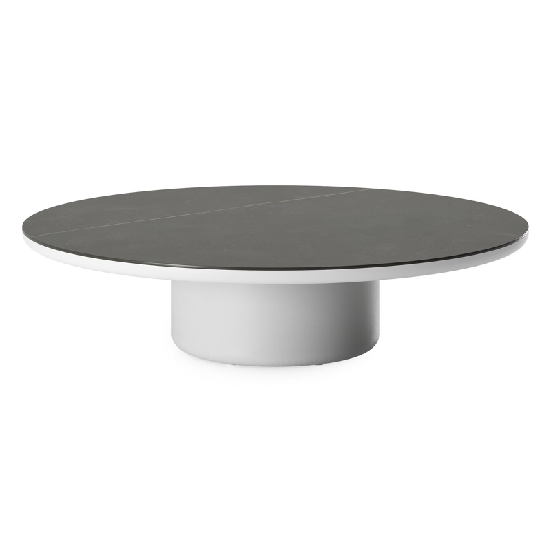 Table de basse Amico ronde en aluminium blanc et céramique pleine Calatorao - Diam. 110 x Haut. 28 cm