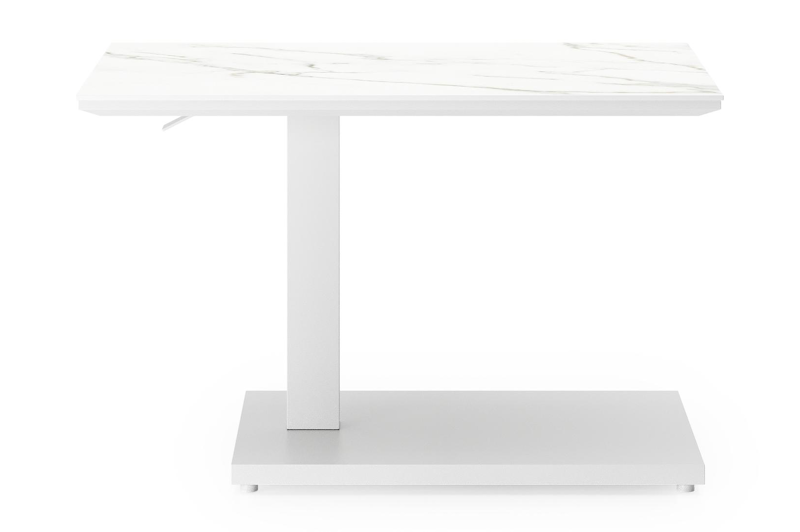Cirello Pop up bijzettafel in wit aluminium en wit volkeramiek - L 70 x B 50 x H 44/66 cm