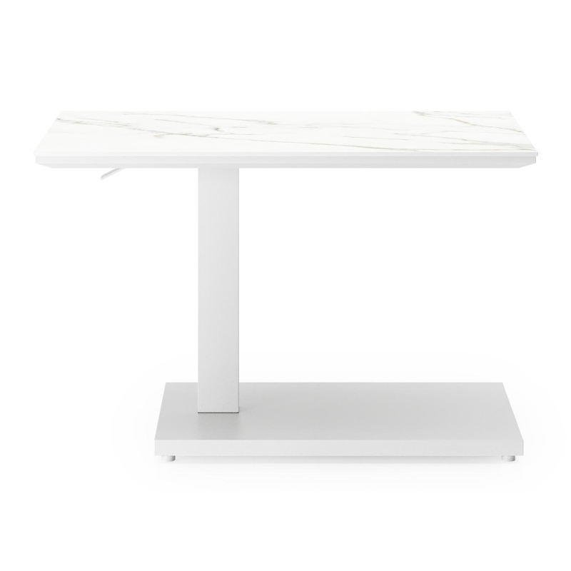 Cirello Pop up bijzettafel in wit aluminium en wit volkeramiek - L 70 x B 50 x H 44/66 cm