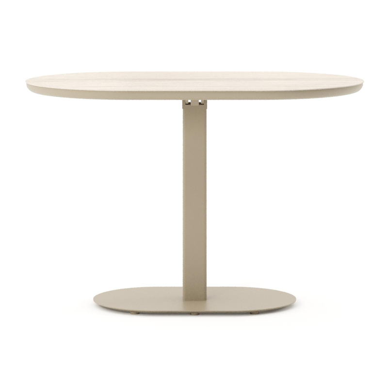 Table de jardin Teramo inclinable bombo en aluminium beige et céramique pleine Travertino Bianco - Lg. 110 x Lrg. 70 x Haut. 73.7 cm
