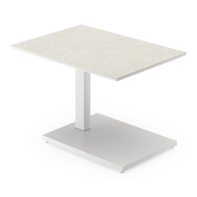 Cirello Pop up loungetafel in wit aluminium en beige volkeramiek - L 70 x B 50 x H 44/66 cm