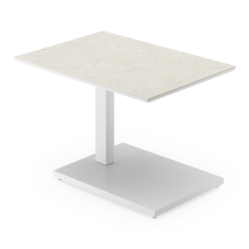 Cirello Pop up loungetafel in wit aluminium en beige volkeramiek - L 70 x B 50 x H 44/66 cm