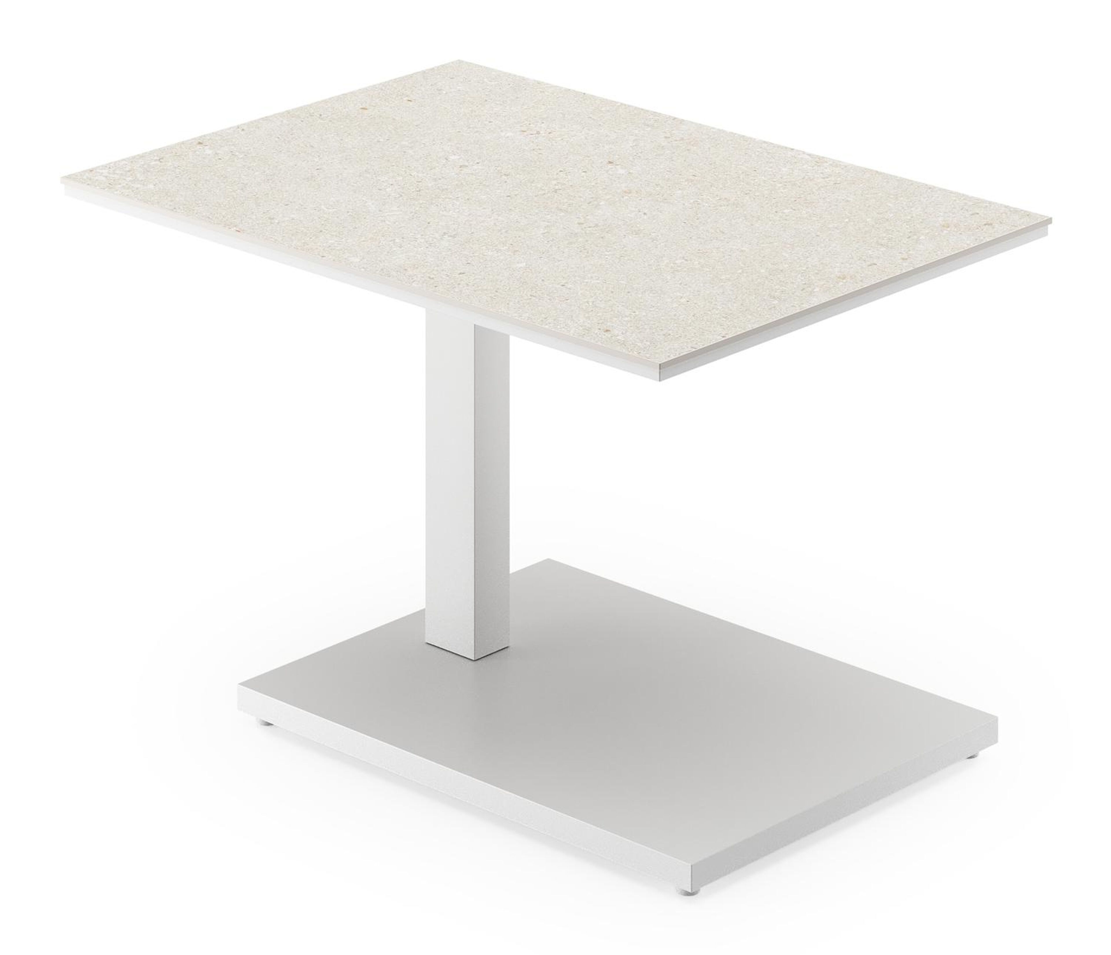 Cirello Pop up loungetafel in wit aluminium en beige volkeramiek - L 70 x B 50 x H 44/66 cm