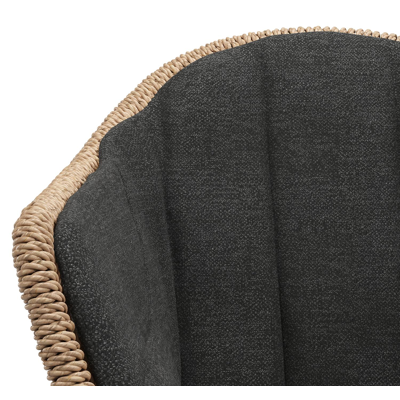 Pagino tuinstoel in teak en naturel ronde wicker met zitkussen in All Weather Sunbrella® Luxe Chartres Sooty