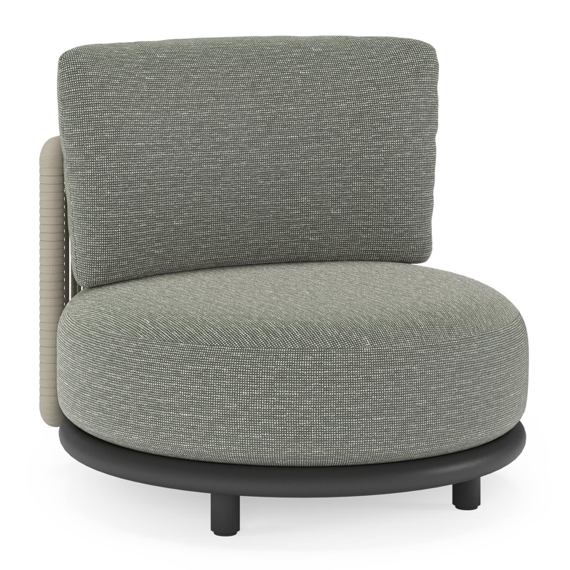 Fauteuil de jardin Lomano en aluminium noir et corde luxe plate tissée verticalement beige et coussins en all weather sunbrella® luxe Tundra Red