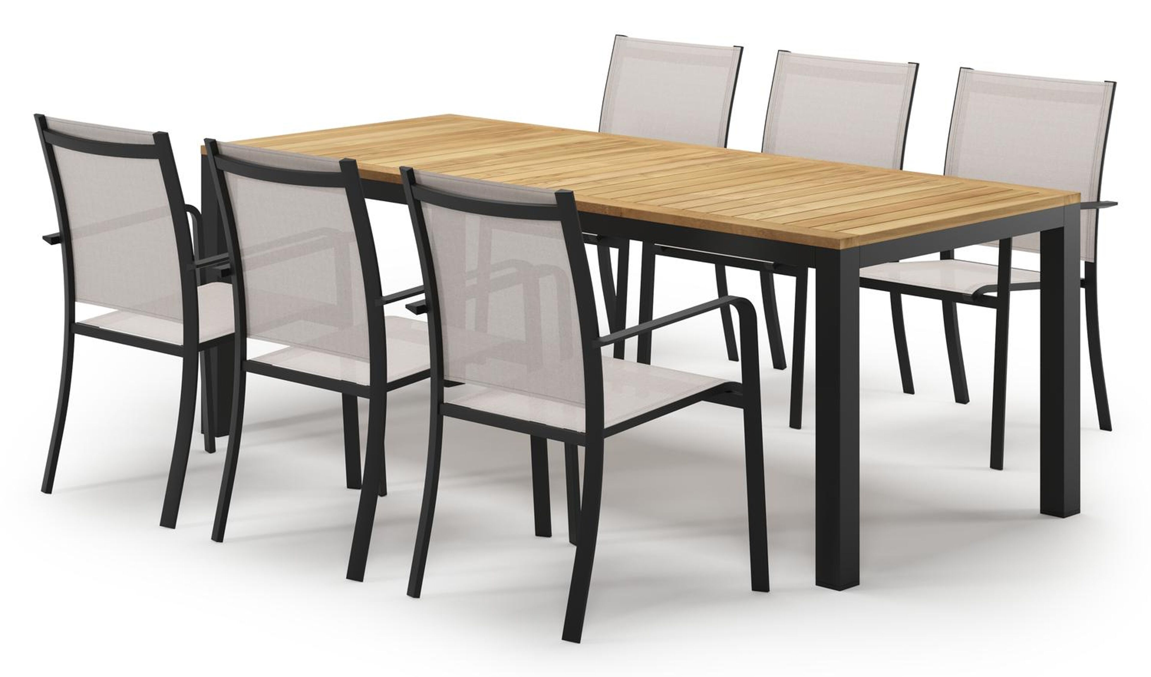 Ensemble de jardin Varese en aluminium noir et teck avec 6 chaises de jardin Calobra