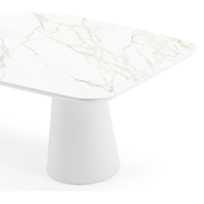 Table de jardin Donato en aluminium blanc et céramique pleine calacatta - Lg 255 x Larg. 115 x H 74 cm