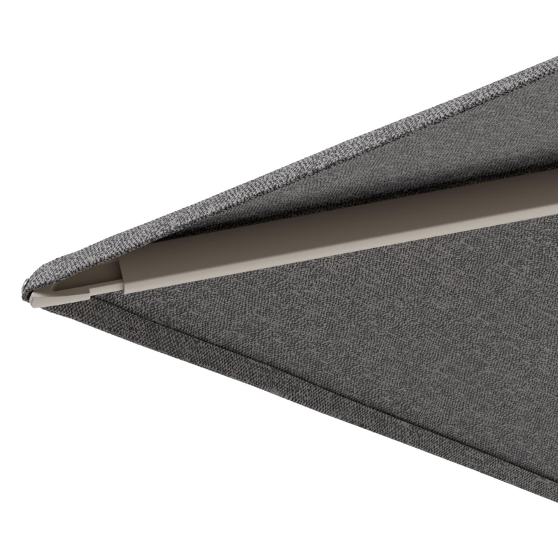 Minore zweefparasol met tiltfunctie in beige aluminium en Chartres Drizzle All Weather Sunbrella® Luxe parasoldoek - L1: 350 x L2: 350 cm met parasolvoet Minore 260 kg met wielen