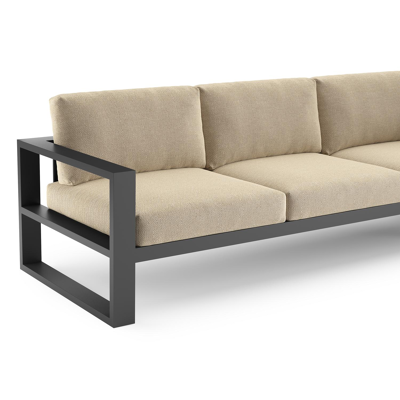 Verato loungehoek in zwart aluminium met althea camel all weather cosytica kussen