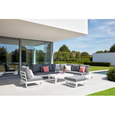 Modica lounge poef in wit aluminium met grijs textilene kussen