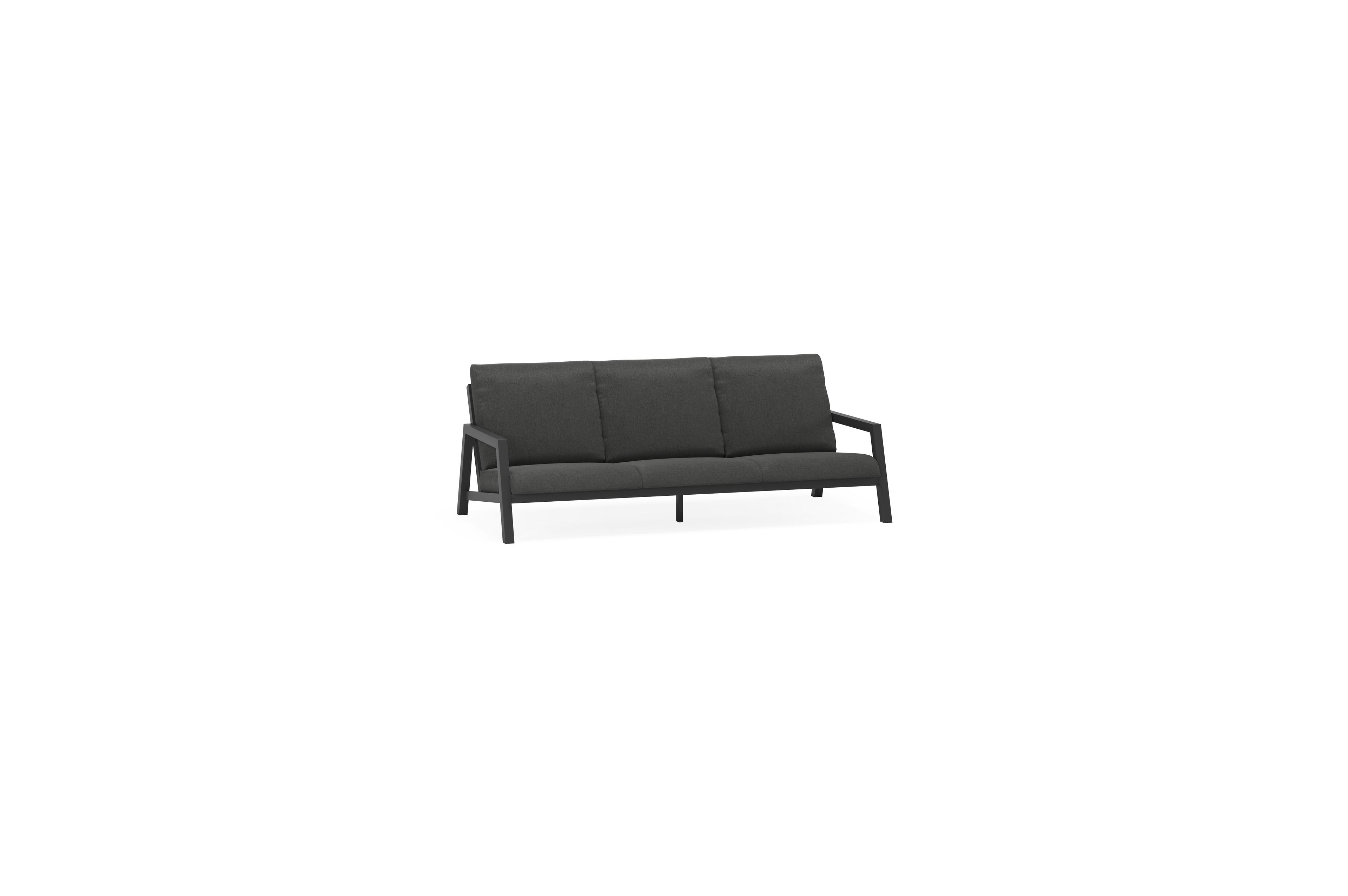 Zen'so loungebank 3-zit in zwart aluminium met chartres sooty all weather sunbrella® luxe kussen