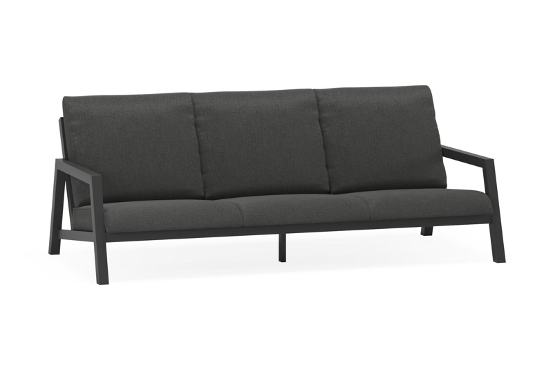 Zen'so loungebank 3-zit in zwart aluminium met chartres sooty all weather sunbrella® luxe kussen