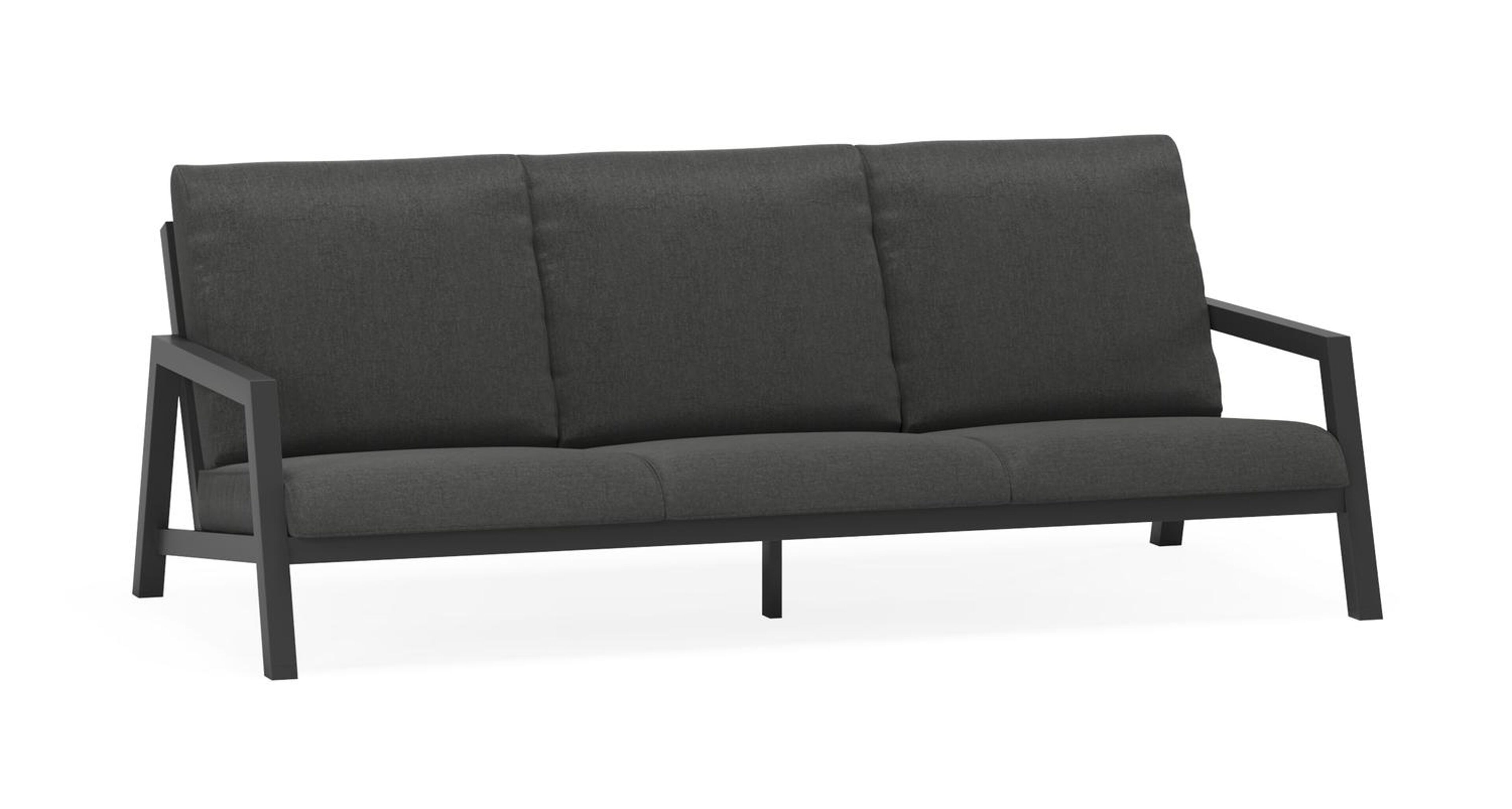 Zen'so loungebank 3-zit in zwart aluminium met chartres sooty all weather sunbrella® luxe kussen