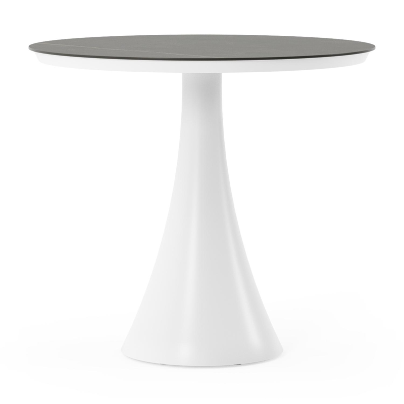 Fano tuintafel rond in wit aluminium en volkeramiek Calatorao - Dia. 85 x H 75 cm