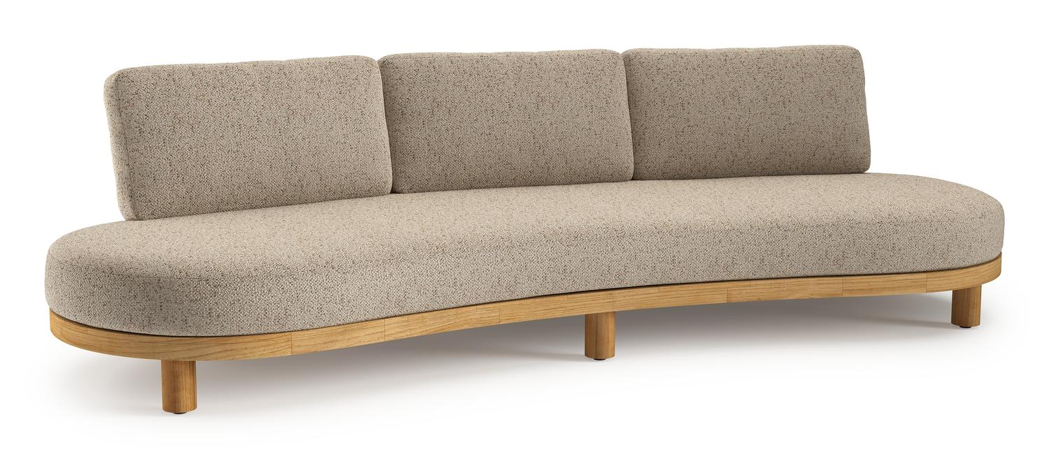 Donato loungebank in teak en beige verticaal geweven ronde rope met all weather cosytica Bora Jungle kussen