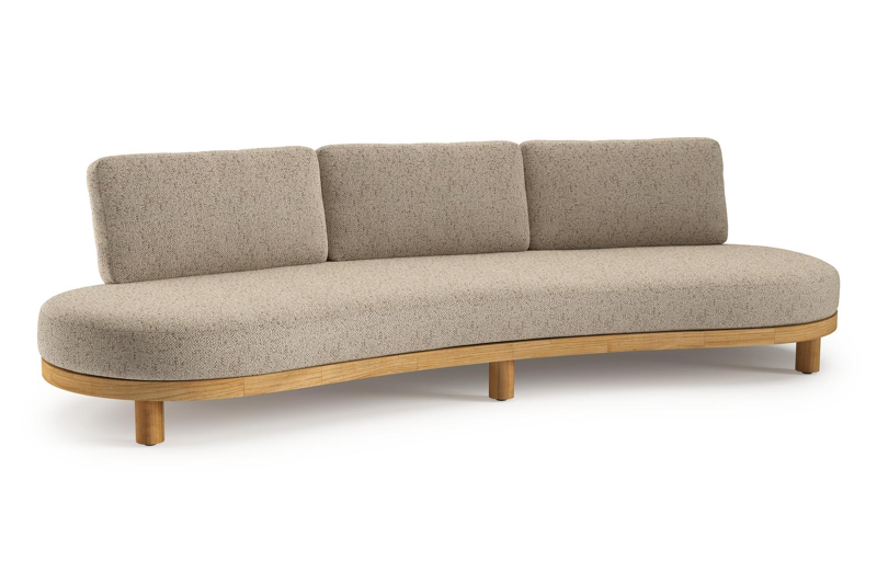 Donato loungebank in teak en beige verticaal geweven ronde rope met all weather cosytica Bora Jungle kussen