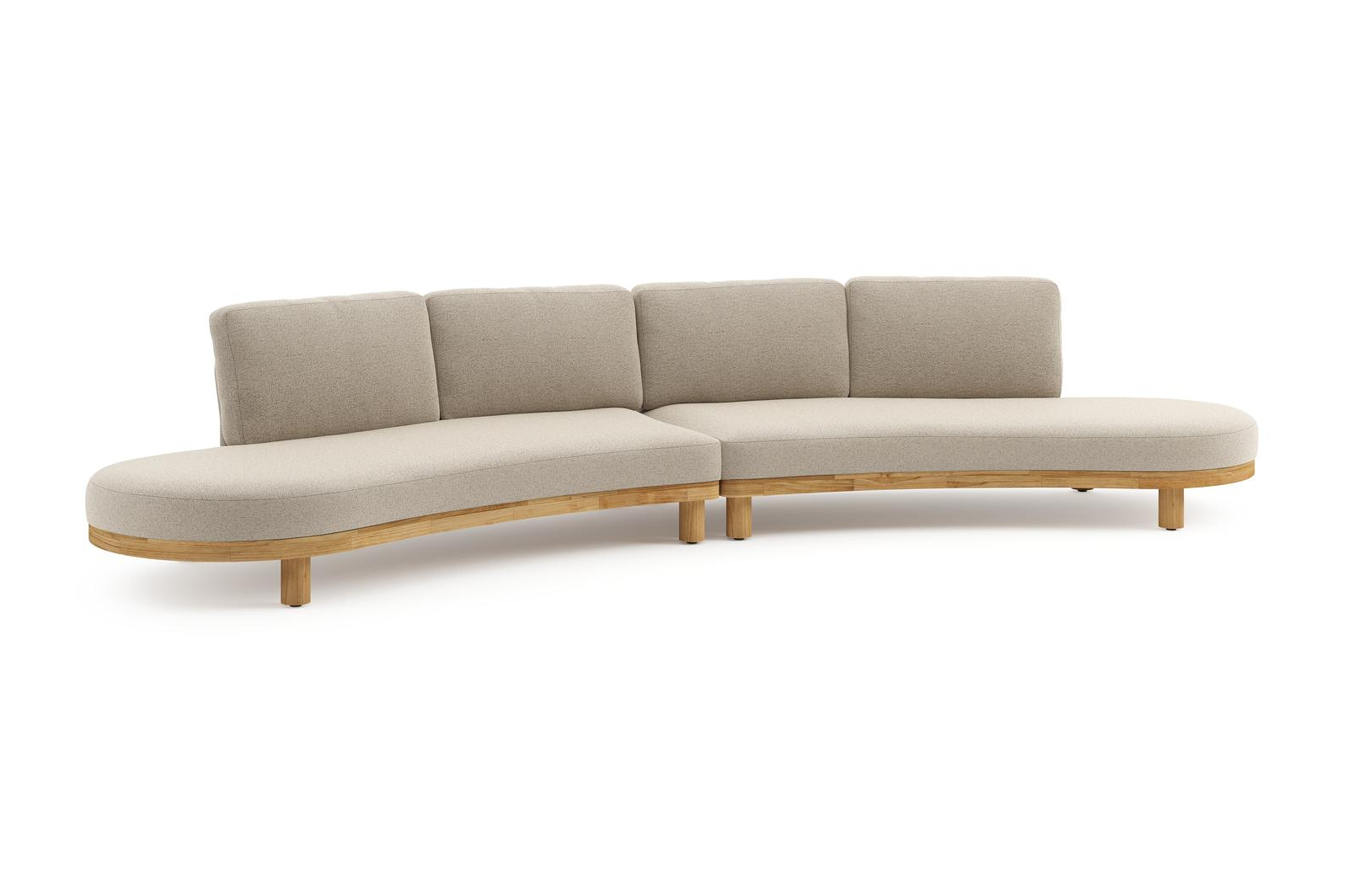 Canapé de jardin Donato en teck et corde ronde tissée verticalement beige et coussins en all weather cosytica Marbella Beige