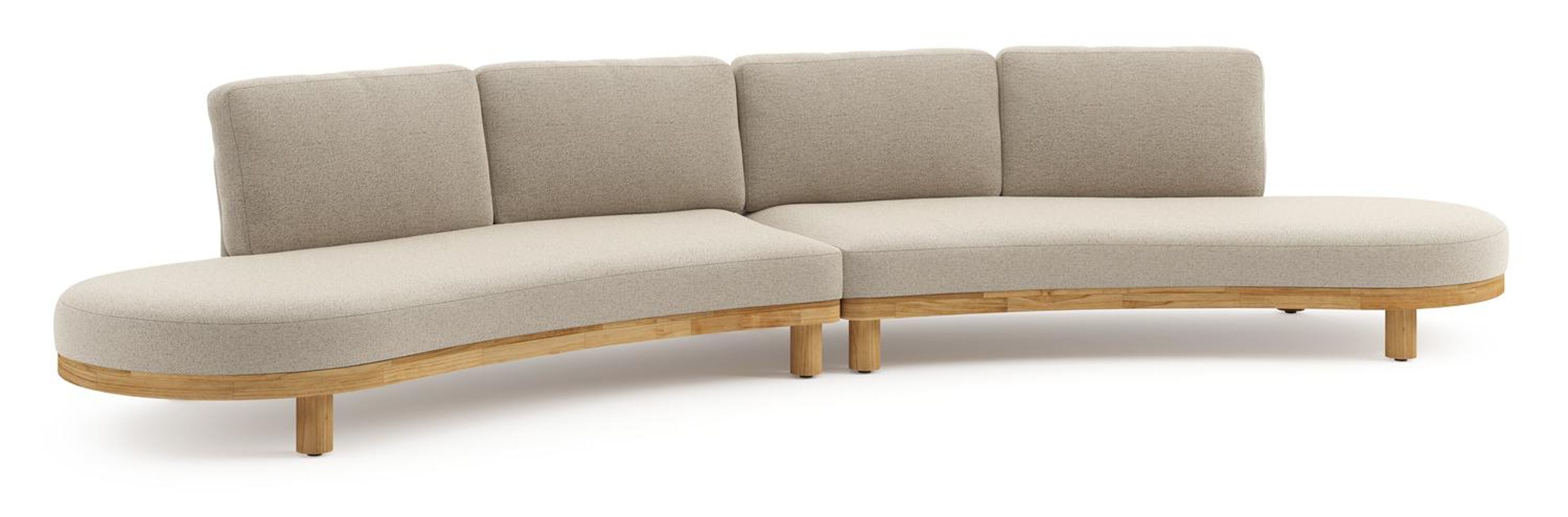 Canapé de jardin Donato en teck et corde ronde tissée verticalement beige et coussins en all weather cosytica Marbella Beige