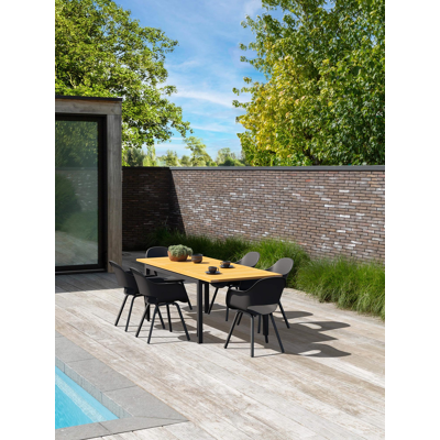 Amalfi tuinset met verlengbare tafel in zwart aluminium en teak tafelblad met 6 Artena tuinstoelen
