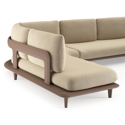 Bomero loungehoek in taupe aluminium met althea camel all weather cosytica kussen