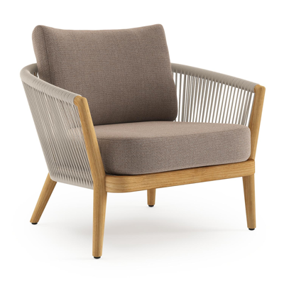 Fauteuil de jardin Orso en tecken corde ronde tissée verticalement beige et coussins en all weather sunbrella® luxe Savane Earth