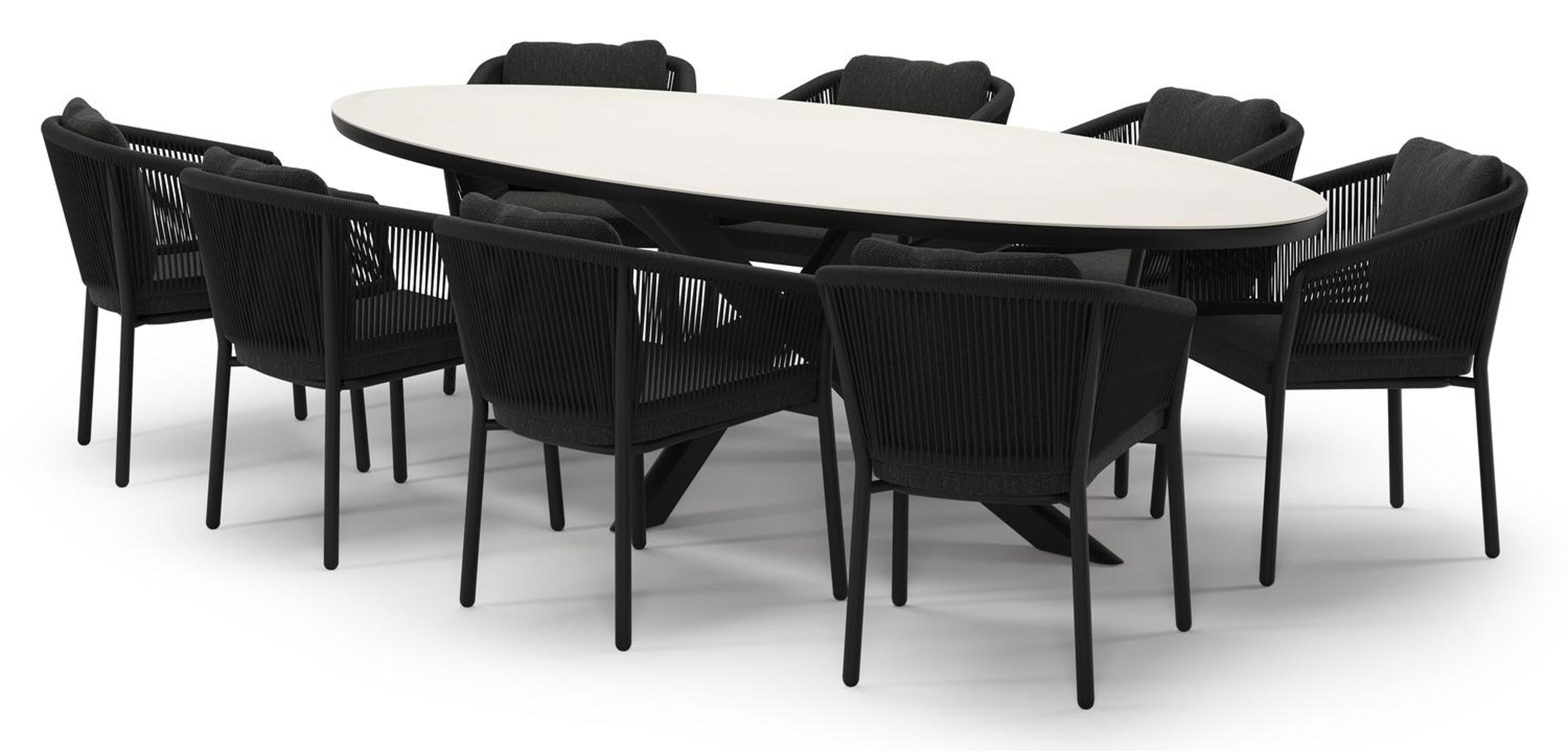 Ensemble de jardin Pamplona en aluminium noir et sintered stone crema minerale avec 8 chaises de jardin Gerona
