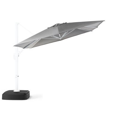 Minore zweefparasol met tiltfunctie in wit aluminium met natte charcoal chine all weather sunbrella® luxe parasoldoek - L1: x L2: 350 cm (met voet)