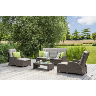 Roma loungeset in bruin wicker met polyester kussens