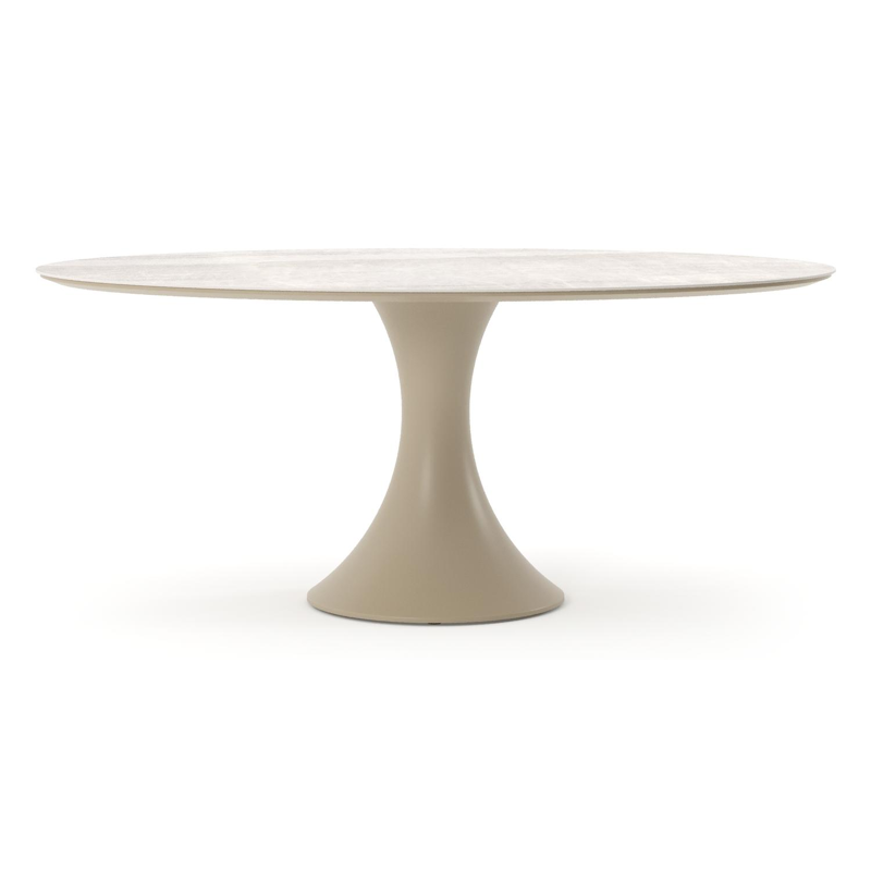 Table de jardin Fano ovale en aluminium beige et céramique pleine Taj Mahal - Lg. 180 x Lrg. 110 x Haut. 75 cm