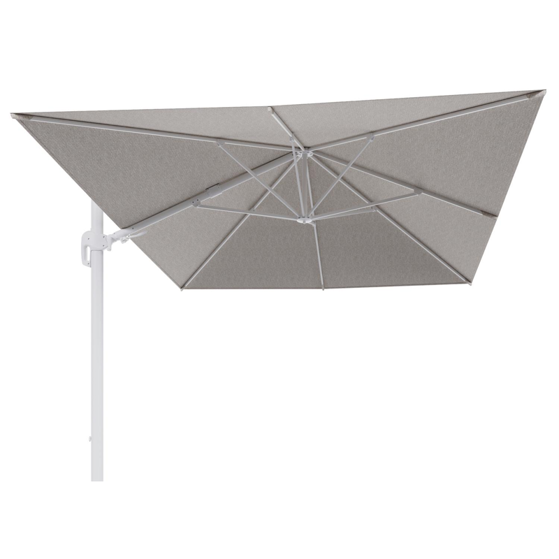 Parasol pendant Rufina avec fonction tilt en aluminium blanc et toile de parasol en All Weather Sunbrella® Luxe Tundra Sand  - Lg.1 400 x Lg.2 300 cm (sans pied de parasol