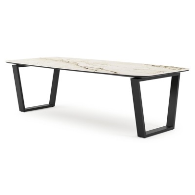 Pagino tuintafel bootvorm in zwart aluminium en volkeramiek colorado dunes - L 255 x B 115 x H 73 cm