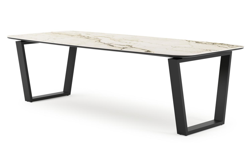 Pagino tuintafel bootvorm in zwart aluminium en volkeramiek colorado dunes - L 255 x B 115 x H 73 cm