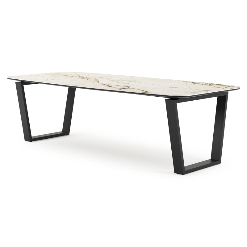 Pagino tuintafel bootvorm in zwart aluminium en volkeramiek colorado dunes - L 255 x B 115 x H 73 cm
