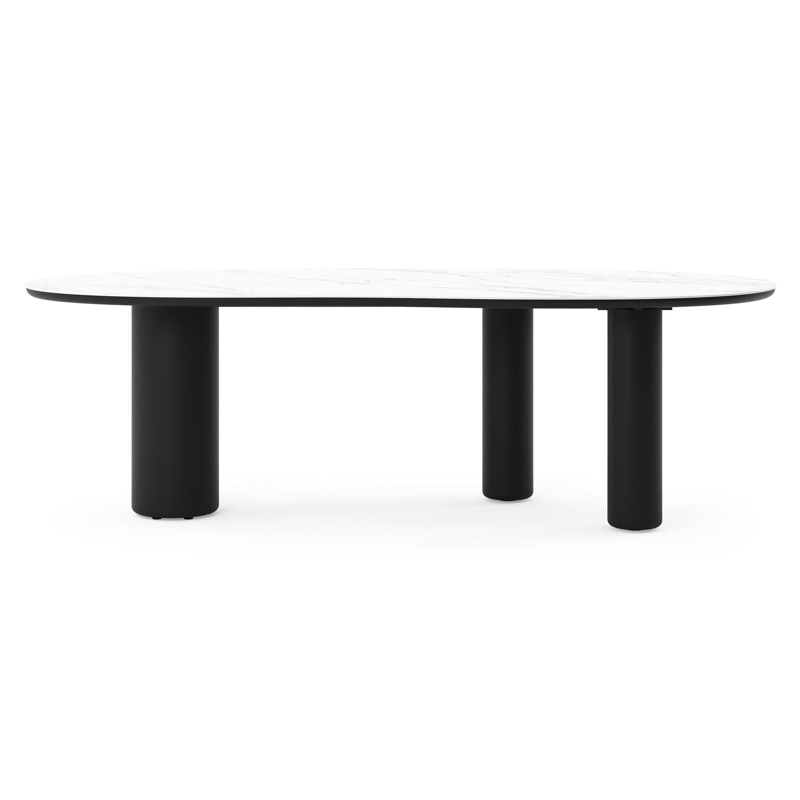 Table de jardin Amico organique en aluminium noir et céramique pleine Calacatta - Lg. 240 x Lrg. 110 x Haut. 74 cm