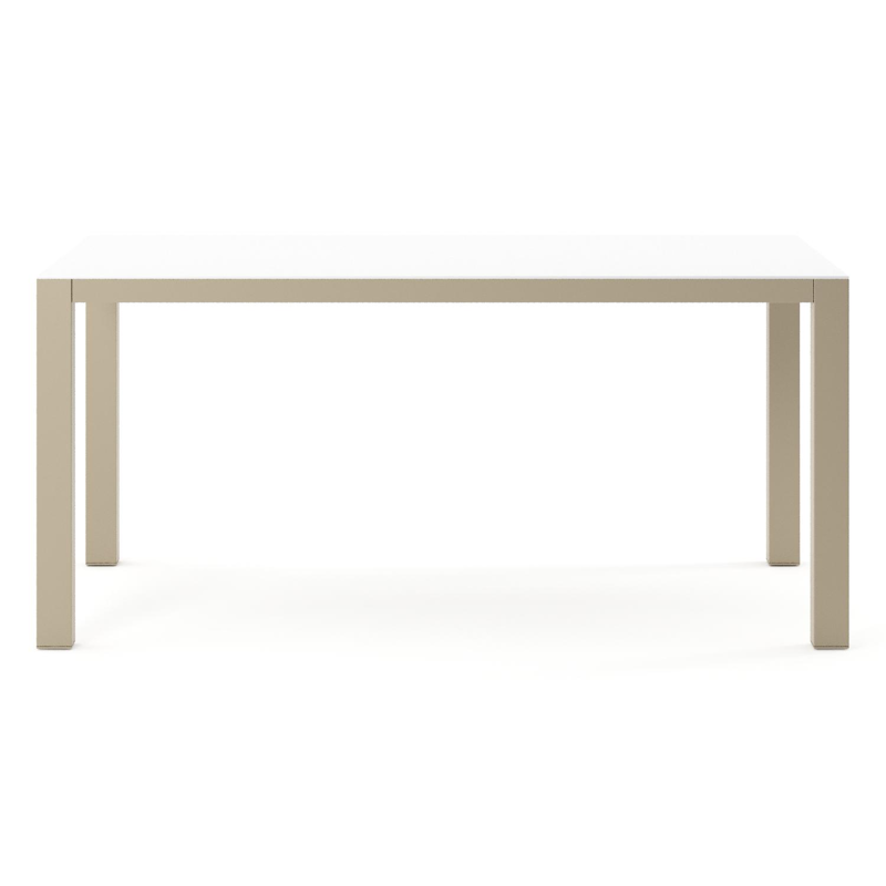 Como tuintafel rechthoekig in beige aluminium en volkeramiek Arctic White - L 160 x B 100 x H 73 cm