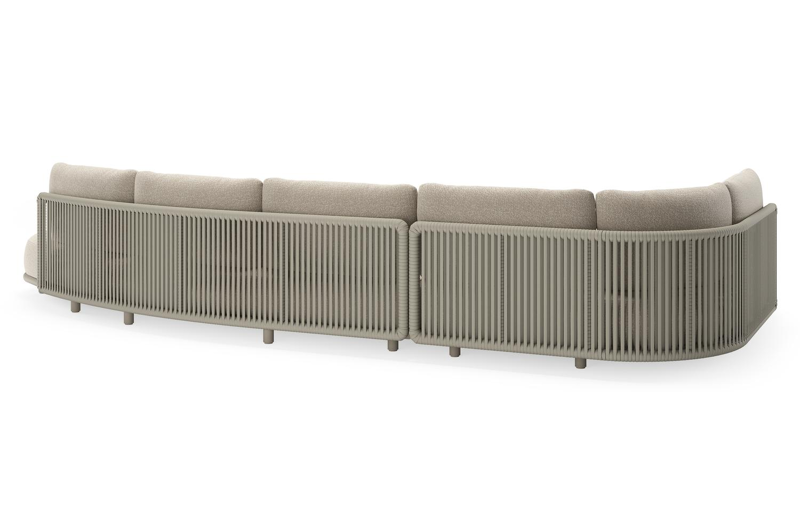 Lomano loungehoek in beige aluminium en beige verticaal geweven luxe vlakke rope met Marbella Ecru all weather cosytica