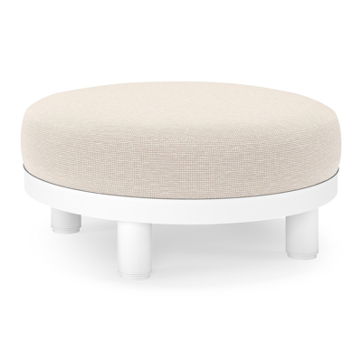 Salon de jardin pouf Donato en aluminium blanc et coussins en all Weather Sunbrella® Luxe Slow Farafra