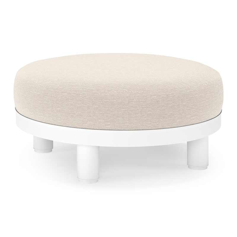 Salon de jardin pouf Donato en aluminium blanc et coussins en all Weather Sunbrella® Luxe Slow Farafra