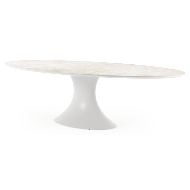 Table de jardin Fano ovale en aluminium blanc et céramique pleine Rapolano Lg. 240 x Lrg. 135 cm