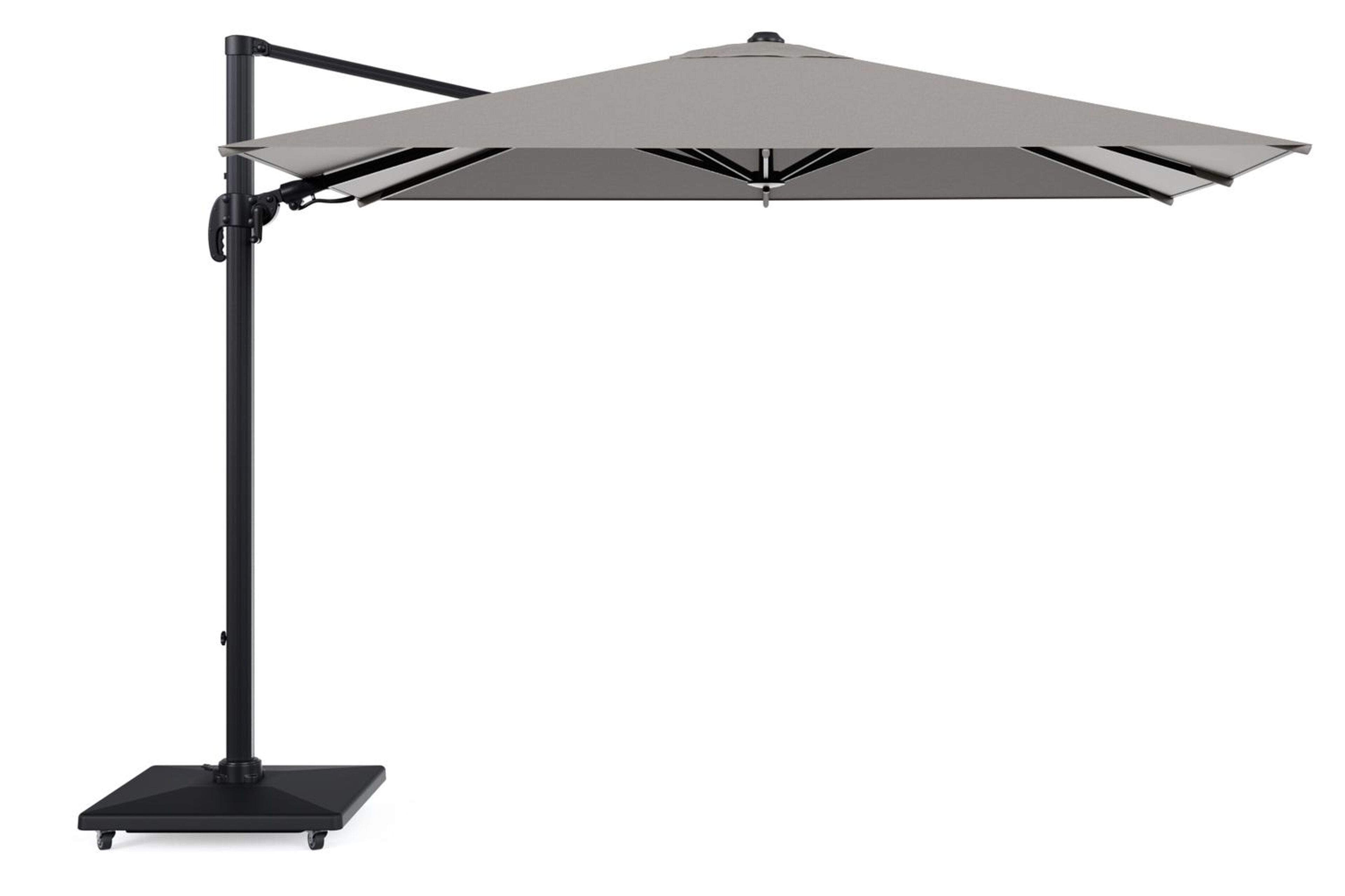 Parasol pendant Avola avec fonction tilt en aluminium noir avec toile de parasol en weather+ softtouch gris - Lg.1 200 x Lg.2 300 cm avec pied de parasol Avola 90 kg