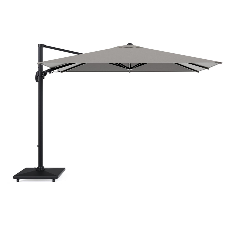 Avola zweefparasol met tiltfunctie in zwart aluminium met grijs weather+ softtouch parasoldoek - L1 200 x L2 300 cm met parasolvoet Avola 90 kg